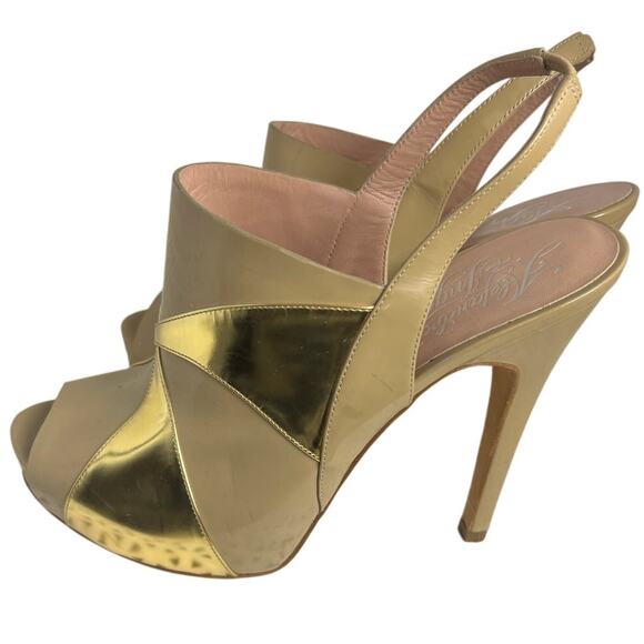 Alejandro Ingelmo Nude Gold Slingback Platform Heels Size 39 9 - Picture 10 of 10